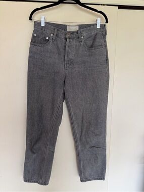 Everlane Cheeky Crop Charcoal Straight Jeans with Leather Patch